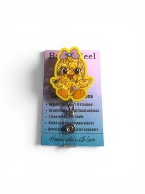 Yellow Chick Shaker Glitter Badge Reel